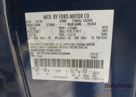 2010 Ford F-150 Fx4/Lariat/Xl/Xlt из США, поврежденный, VIN 1FTFX1EV0AFA32686